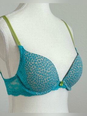victoria’s secret teal lace cheetah print padded push up bra
